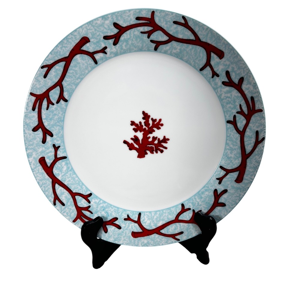 Z Gallerie Coral Reef Dinner Plate 11 Blue Red White Porcelain Coastal Retired
